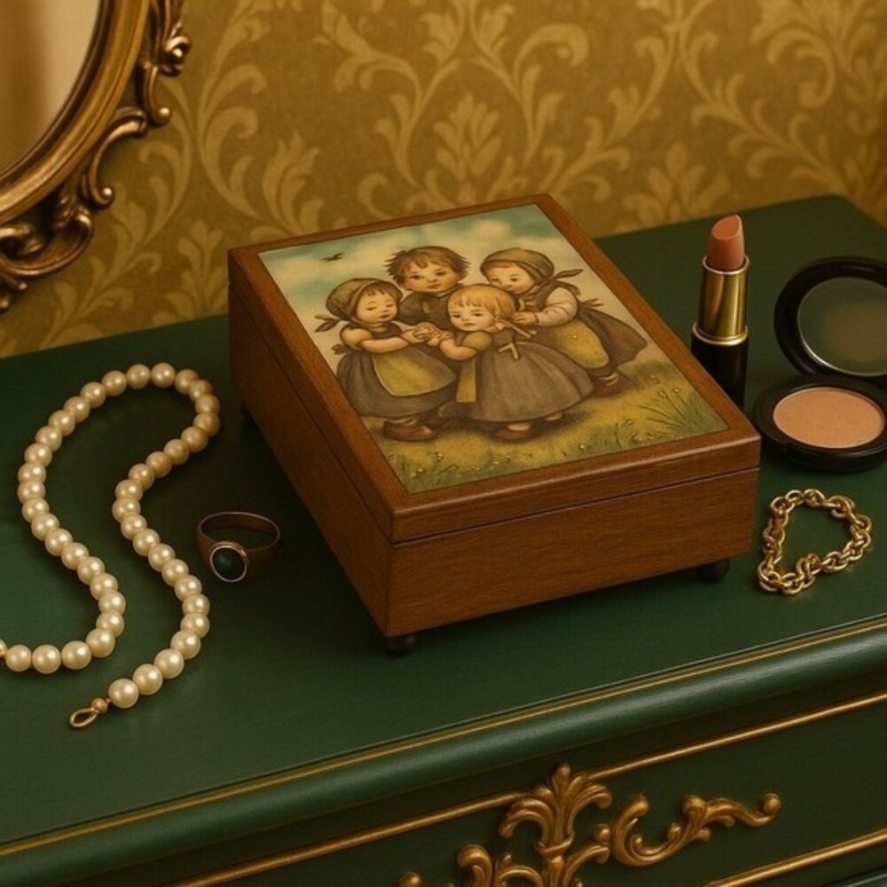 Hummel VNTG Music Box Wood Posies Swiss Musical Movement Strangers In The Night